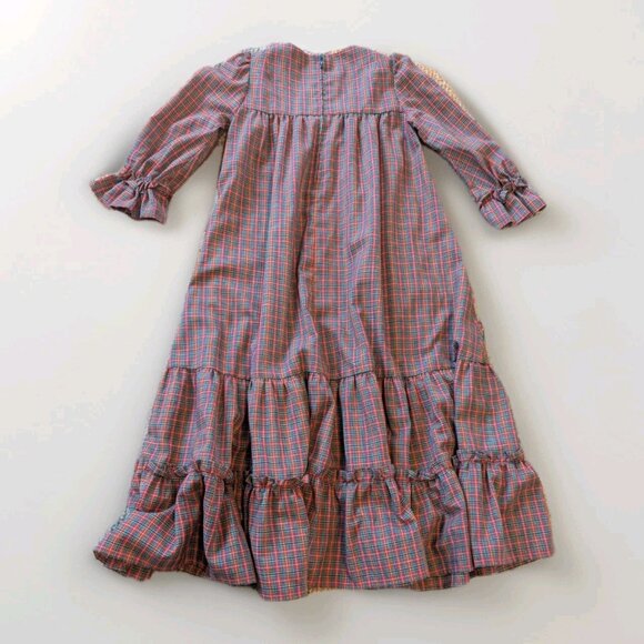 Homemade Girls 6/7 Ruffle Dress & White Eyelet Pinafore - Plaid Red & Green - Picture 4 of 16